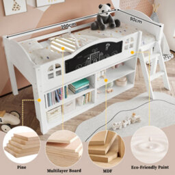 Btm 3Ft Storage Bed With Blackboard And Cabinets, Twostep Staircase, Pine,mdf,pb,plywood, White - thumbnail 9