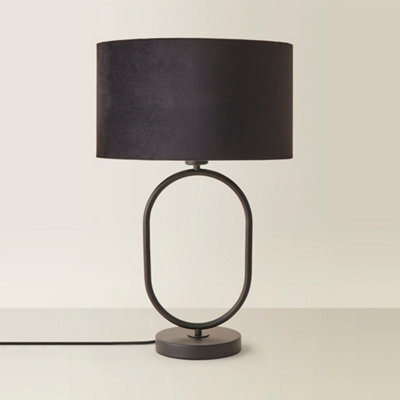 Valuelights Antonia Black Velvet Drum Lamp Shade Matte Black Oval Table Lamp - image 1
