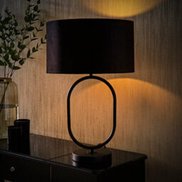 Valuelights Antonia Black Velvet Drum Lamp Shade Matte Black Oval Table Lamp - thumbnail 3