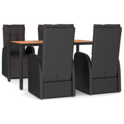 Berkfield 5 Piece Garden Dining Set Black Poly Rattan&solid Wood Acacia - thumbnail 2