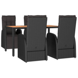 Berkfield 5 Piece Garden Dining Set Black Poly Rattan&solid Wood Acacia - thumbnail 3