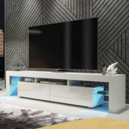 Tv Unit 200Cm Sideboard Cabinet Cupboard Tv Stand Living Room High Gloss Doors - White