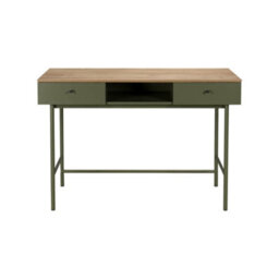 Sweeek - Wood Decor And Iron Desk With 2 Drawers And 1 Compartment Khaki Green 120X55X80 Cm - William - thumbnail 3