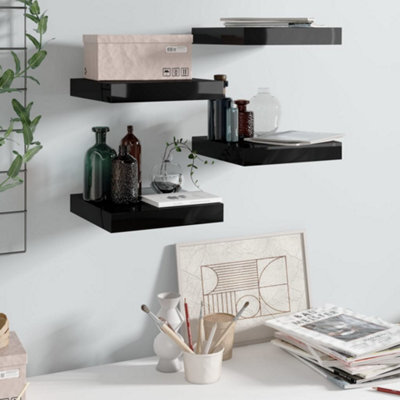 Berkfield Floating Wall Shelves 4 Pcs High Gloss Black 23X23.5X3.8 Cm Mdf - image 1
