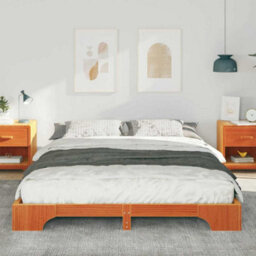 Berkfield Stylish Floor Bed Frame With Storage Brown Solid Pine Wood - thumbnail 4