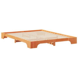 Berkfield Stylish Floor Bed Frame With Storage Brown Solid Pine Wood - thumbnail 1