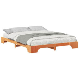 Berkfield Stylish Floor Bed Frame With Storage Brown Solid Pine Wood - thumbnail 3