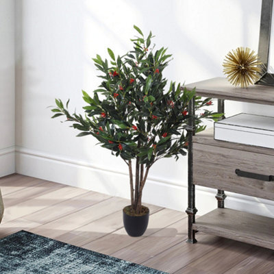 Living And Home Artificial Plant 4 Branches Fake Olive Tree Home Decorative In Black Plastic Pot H120 Cm - image 1