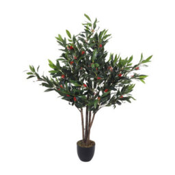 Living And Home Artificial Plant 4 Branches Fake Olive Tree Home Decorative In Black Plastic Pot H120 Cm - thumbnail 3