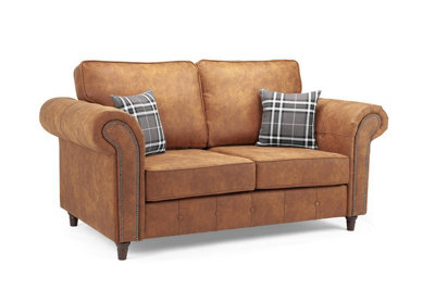 Oakland Suede Leather 2 Seater Sofa Tan Brown - image 1