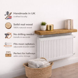 Mkgt Solid Wood Radiator Shelf, No Drill With Brackets, Handmade In Uk (Rustic Pine, 100Cm) - thumbnail 5