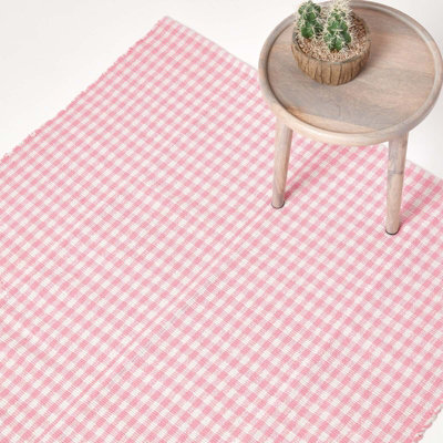 Homescapes Cotton Gingham Check Rug Hand Woven Pink White, 60 X 90 Cm - image 1