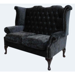 Chesterfield Handmade 2 Seater Sofa Modena Black Fabric In Queen Anne Style - thumbnail 4