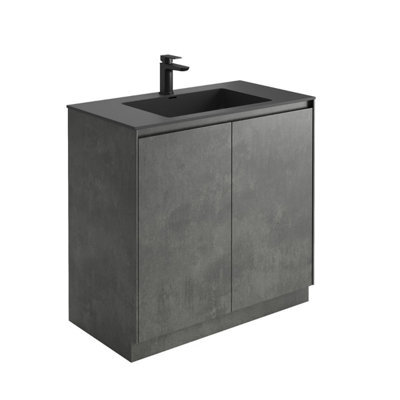 Plum&clay Rigel Concrete Floor Standing Bathroom Vanity Unit With Black Basin (W)900mm (H)850mm