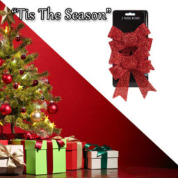 Tinsel Bows X 2 Christmas Decoration X 2 13Cm X 17Cm X 4. 5Cm Red - thumbnail 6