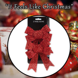 Tinsel Bows X 2 Christmas Decoration X 2 13Cm X 17Cm X 4. 5Cm Red - thumbnail 7