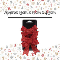 Tinsel Bows X 2 Christmas Decoration X 2 13Cm X 17Cm X 4. 5Cm Red - thumbnail 2