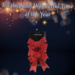 Tinsel Bows X 2 Christmas Decoration X 2 13Cm X 17Cm X 4. 5Cm Red - thumbnail 3