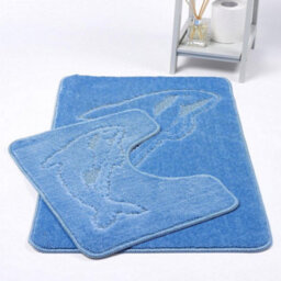 Dolphin Anti-Slip Bath Mat And Pedestal Mat 2 Piece Set - Mid-Blue