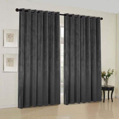 Oxford Homeware Eyelet Velvet Curtains Charcoal Fully Lined Blackout Thermal Insulated Eyelet Curtains Pair (W)168Cm X (L)183Cm - image 1