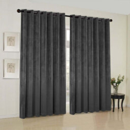 Oxford Homeware Eyelet Velvet Curtains Charcoal Fully Lined Blackout Thermal Insulated Eyelet Curtains Pair (W)168Cm X (L)183Cm