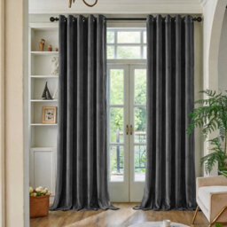 Oxford Homeware Eyelet Velvet Curtains Charcoal Fully Lined Blackout Thermal Insulated Eyelet Curtains Pair (W)168Cm X (L)183Cm - thumbnail 8