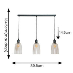 Valuelights Kira Glass Cloche Dome 3 Drop Bar Matte Black Diner Ceiling Pendant Light - thumbnail 8