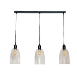 Valuelights Kira Glass Cloche Dome 3 Drop Bar Matte Black Diner Ceiling Pendant Light - thumbnail 2