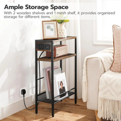 Slim Side Table With Charging Station Narrow End Table Bedside Table - image 1