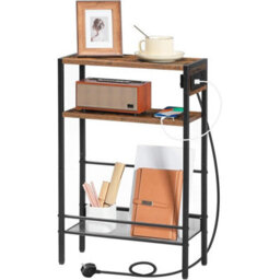 Slim Side Table With Charging Station Narrow End Table Bedside Table - thumbnail 5