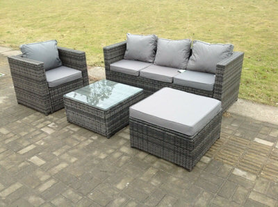 Fimous Lounge Dark Mixed Grey Rattan Sofa Set With Armchair Stool Outdoor Garden Furniture Patio 5 Seater - image 1