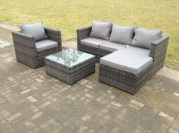 Fimous Lounge Dark Mixed Grey Rattan Sofa Set With Armchair Stool Outdoor Garden Furniture Patio 5 Seater - thumbnail 5