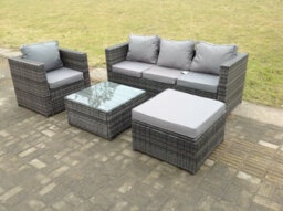 Fimous Lounge Dark Mixed Grey Rattan Sofa Set With Armchair Stool Outdoor Garden Furniture Patio 5 Seater - thumbnail 4