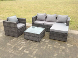 Fimous Lounge Dark Mixed Grey Rattan Sofa Set With Armchair Stool Outdoor Garden Furniture Patio 5 Seater - thumbnail 3