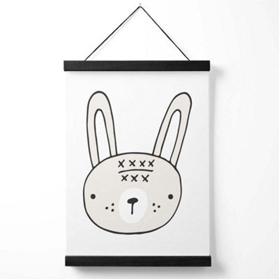 Artze Wall Art Cute Beige Rabbit Scandi Animal Art Print With Black Frame Size: A4 - image 1