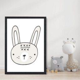 Artze Wall Art Cute Beige Rabbit Scandi Animal Art Print With Black Frame Size: A4 - thumbnail 2