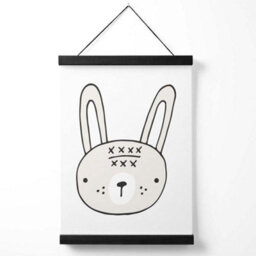 Artze Wall Art Cute Beige Rabbit Scandi Animal Art Print With Black Frame Size: A4 - thumbnail 1