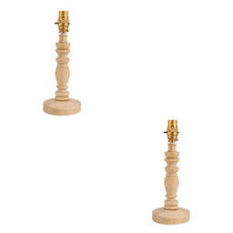Loops Elegant Natural Ash Table Lamp Base Set - 2 Pack With Brass Plate And Led Compatibility