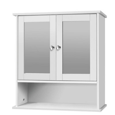 White Bathroom Cabinet Wall Mounted Mirrored Double Door Storage Cupboard Shelf - image 1