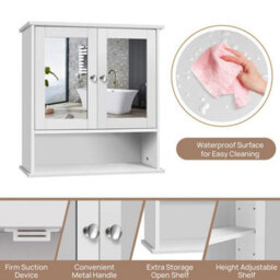 White Bathroom Cabinet Wall Mounted Mirrored Double Door Storage Cupboard Shelf - thumbnail 4