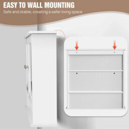 White Bathroom Cabinet Wall Mounted Mirrored Double Door Storage Cupboard Shelf - thumbnail 6