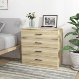Urbnliving Height 73Cm 4 Drawer Wooden Bedroom Chest Cabinet Modern Oak Carcass And Oak Drawers Wide Storage Cupboard Closet - thumbnail 1