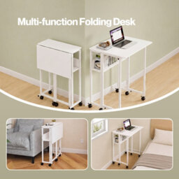 Levede Folding Computer Desk Extandable Table With Wheels Storage Shelf - thumbnail 5