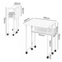 Levede Folding Computer Desk Extandable Table With Wheels Storage Shelf - thumbnail 4