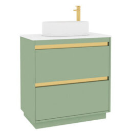 Royal Bathrooms Orion 800mm Mint Sage Floor Standing Plain White Countertop Vanity Unit 2 Drawer With Peak Basin & Brushed Brass Accent Trim - thumbnail 6