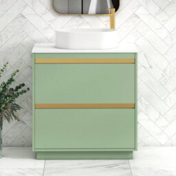 Royal Bathrooms Orion 800mm Mint Sage Floor Standing Plain White Countertop Vanity Unit 2 Drawer With Peak Basin & Brushed Brass Accent Trim - thumbnail 2