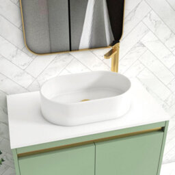 Royal Bathrooms Orion 800mm Mint Sage Floor Standing Plain White Countertop Vanity Unit 2 Drawer With Peak Basin & Brushed Brass Accent Trim - thumbnail 5