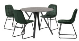 Seconique Athens Round Dining Set With Lukas Chairs - Concrete Effect/black/emerald Green Velvet