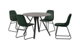 Seconique Athens Round Dining Set With Lukas Chairs - Concrete Effect/black/emerald Green Velvet - thumbnail 2