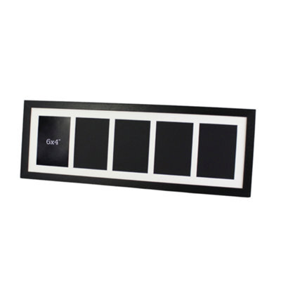 "Photoframesandmore Black Multi Aperture Frame. Five 6X4"" Photos. Wooden Picture Frame." - image 1